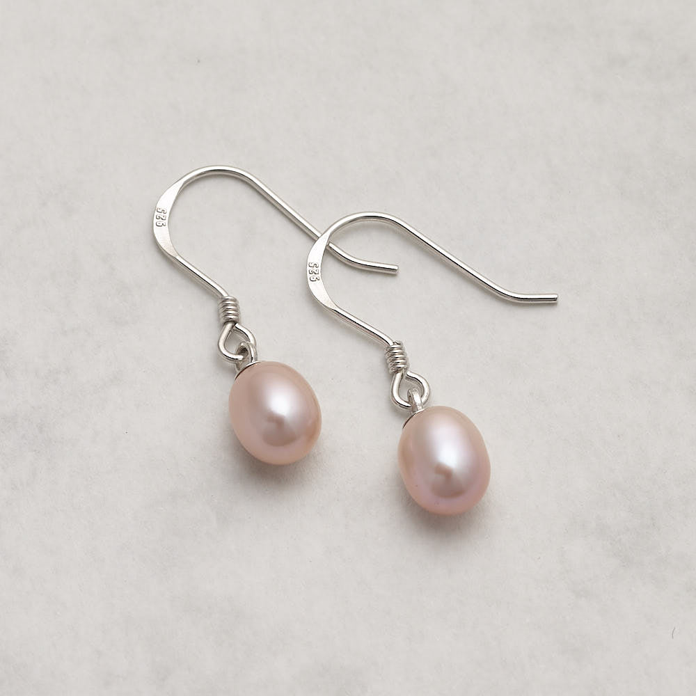 Jersey Pearl Hook Silver and Pink Pearl Earrings