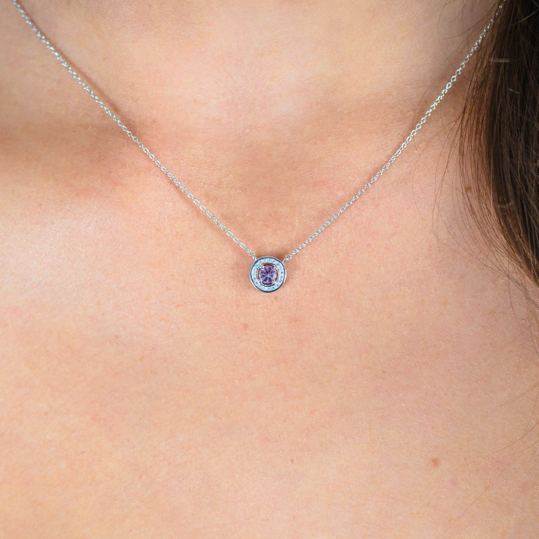 Georgini Milestone Morganite Pink Halo Pendant - Silver IP1164P