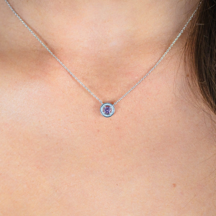 Georgini Milestone Morganite Pink Halo Pendant - Silver IP1164P