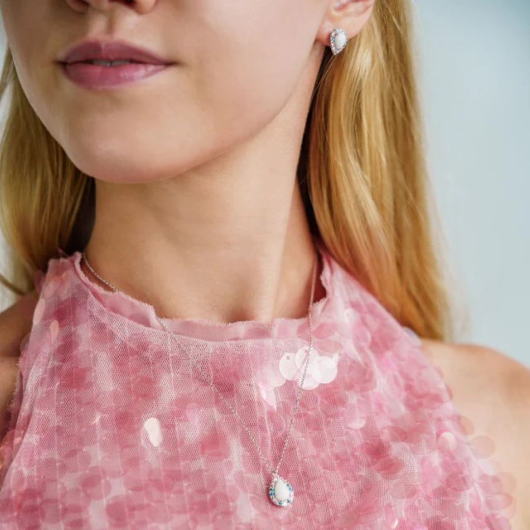 Georgini Wisteria Floribunda Created Opal Silver Stud Earrings. Item code IE1174W.