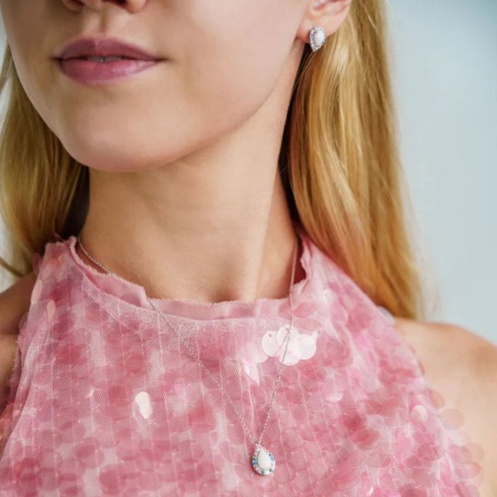 Georgini Wisteria Floribunda Created Opal Silver Stud Earrings. Item code IE1174W.