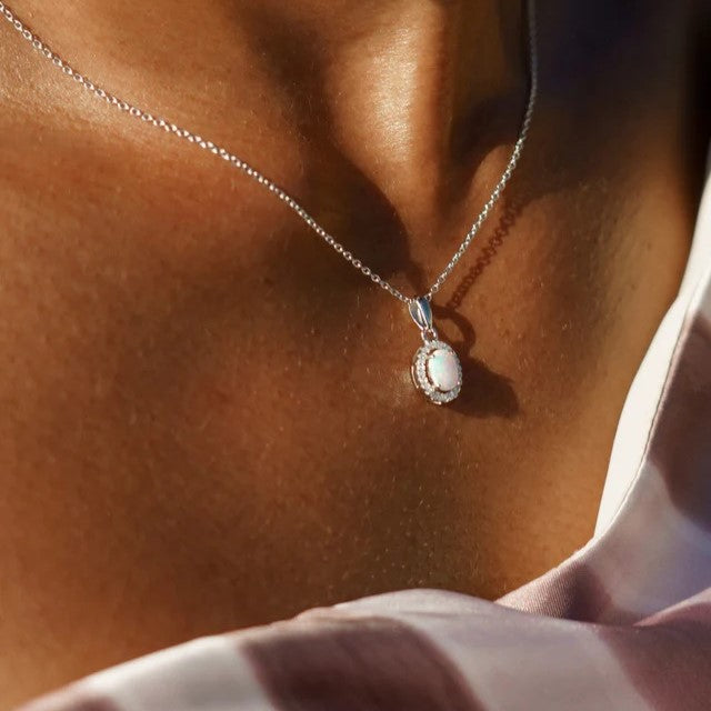 Georgini Opal Glow Blackwattle White Created Opal Pendant - Silver