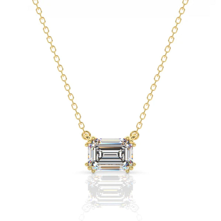 Georgini Elegant Essentials 7mm Emerald Cut Hidden Halo Gold Pendant Necklace. Item code IP1211G.