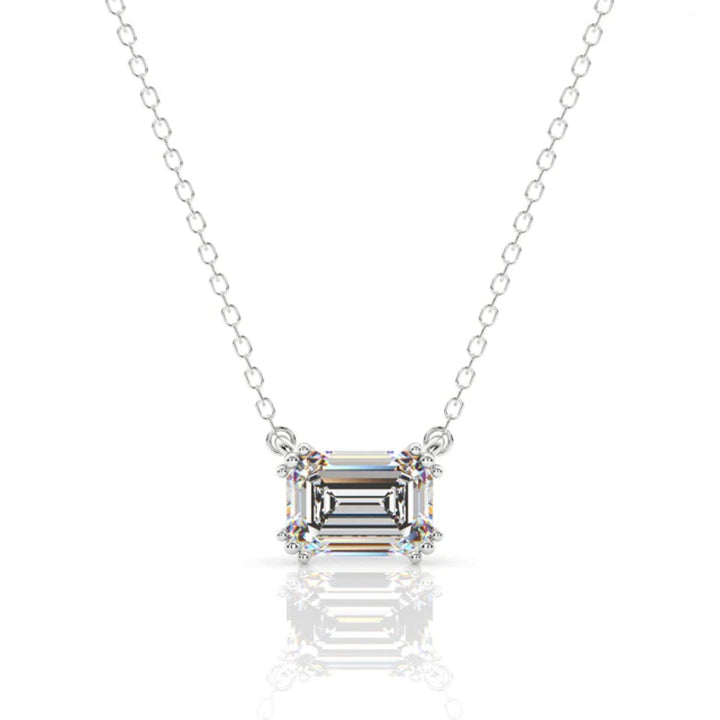 Georgini Elegant Essentials 7mm Emerald Cut Hidden Halo Silver Pendant Necklace. Item code IP1211W.