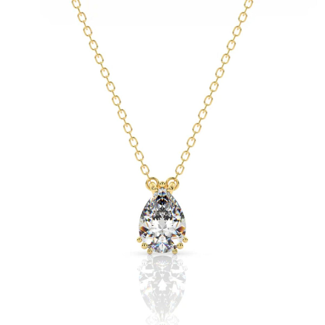 Georgini Elegant Essentials 7mm Pear Cut Hidden Halo Gold Pendant Necklace. Item code IP1213G.