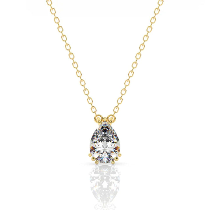 Georgini Elegant Essentials 7mm Pear Cut Hidden Halo Gold Pendant Necklace. Item code IP1213G.