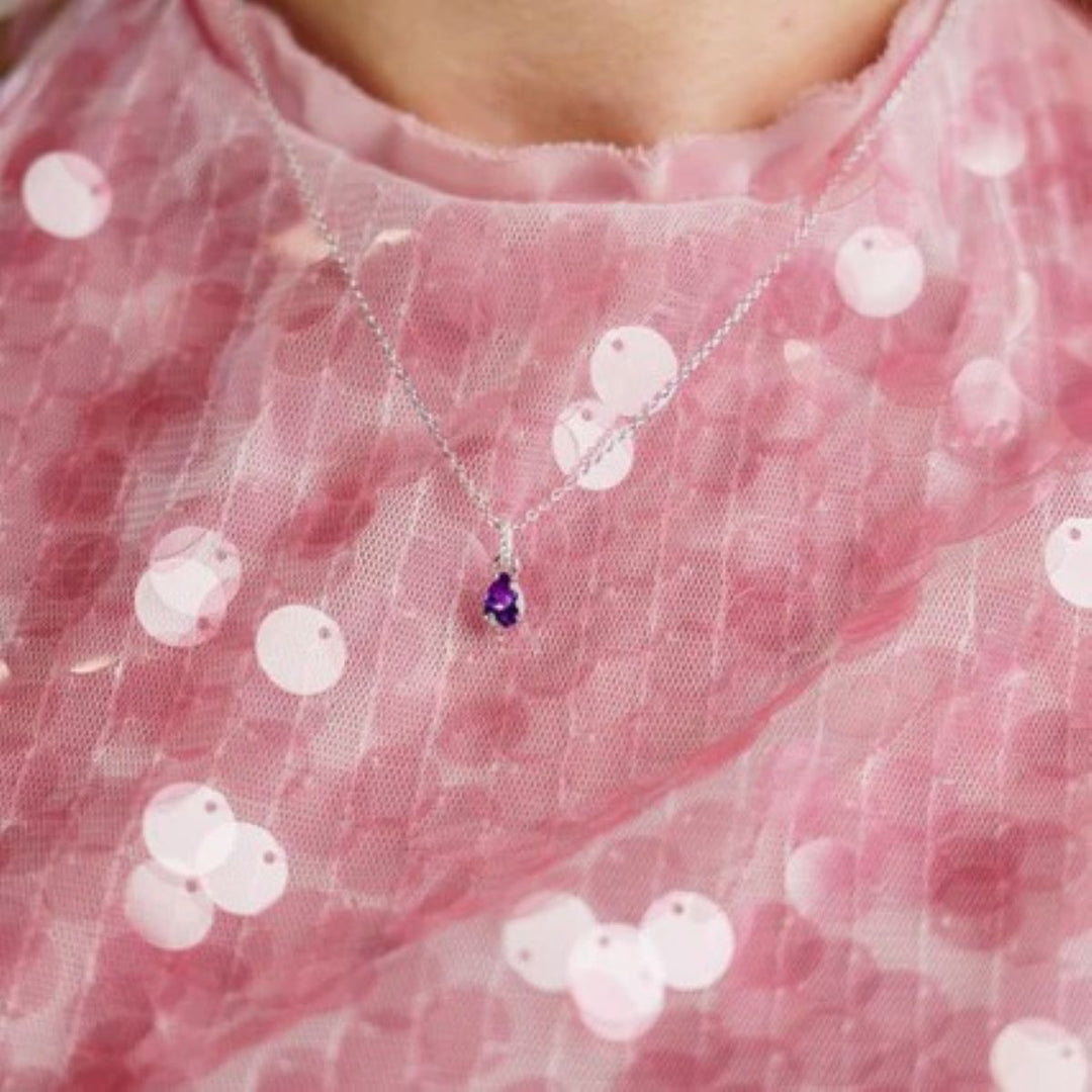 Georgini Wisteria Amethyst and Zirconia Silver Pendant Necklace. Item code IP1216WA.