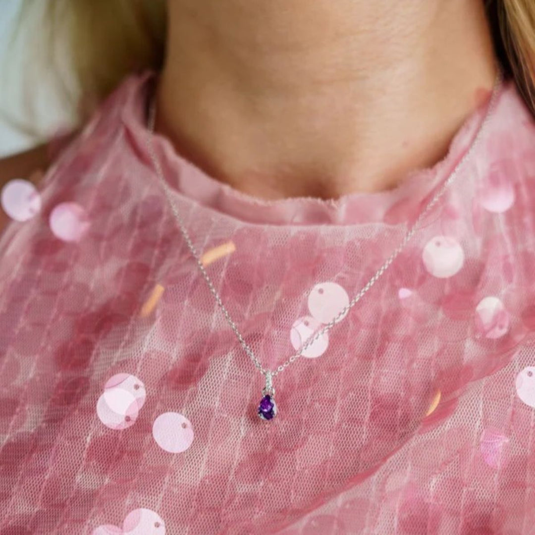 Georgini Wisteria Amethyst and Zirconia Silver Pendant Necklace. Item code IP1216WA.