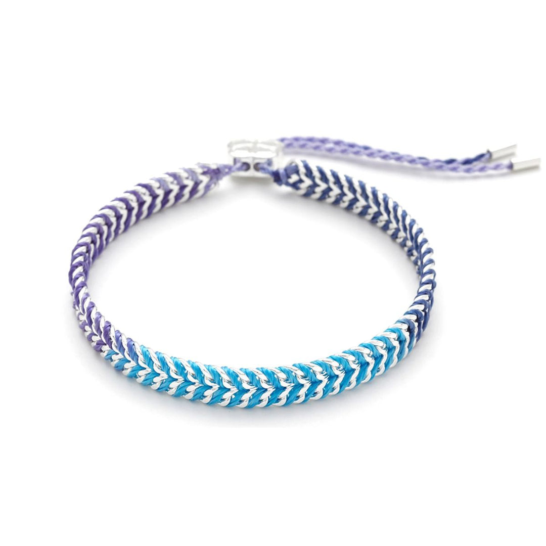 Boho Betty Iztac Blue Ombre Silver Woven Slider Bracelet. Item code BRIZPBSLV.