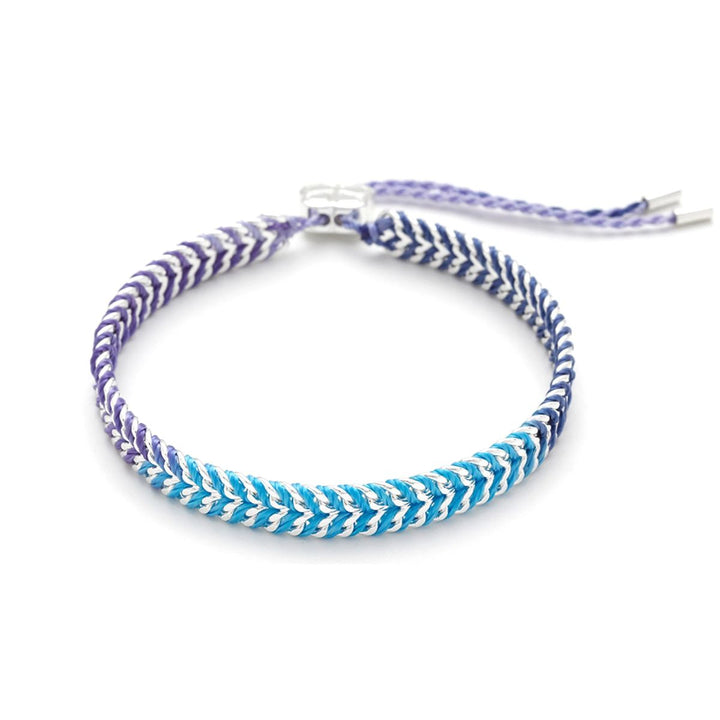 Boho Betty Iztac Blue Ombre Silver Woven Slider Bracelet. Item code BRIZPBSLV.
