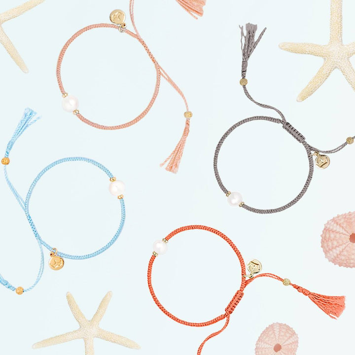 Jersey Pearl Tassel Bracelet - Coral with Gold Detail 1728521