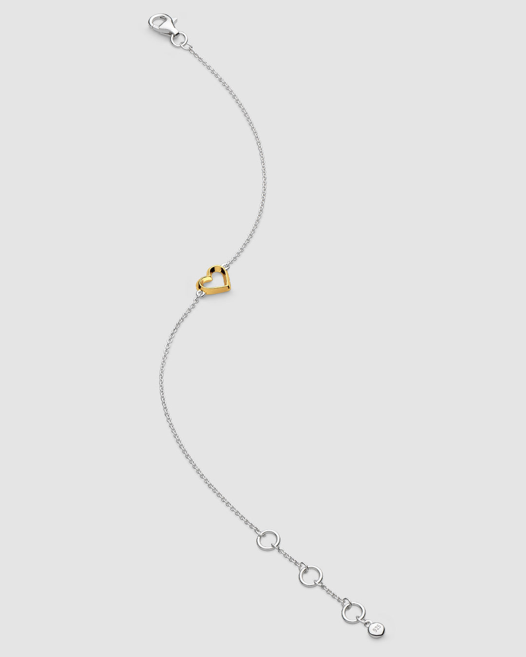Niche Jewellery Kit Heath Love Silver Heart Golden Fine Outline Two-Tone Mini Bracelet detail