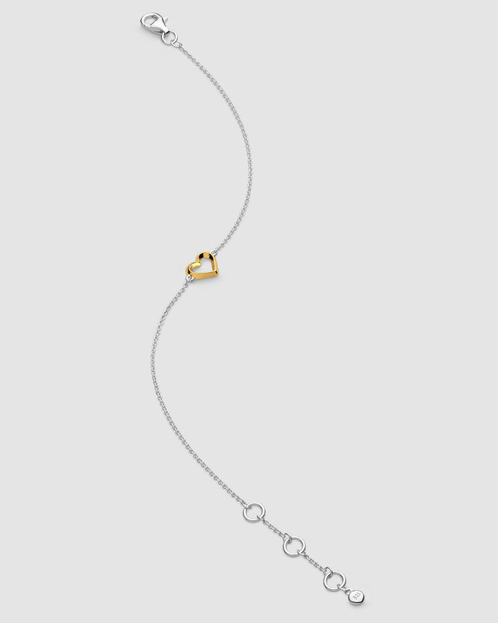 Niche Jewellery Kit Heath Love Silver Heart Golden Fine Outline Two-Tone Mini Bracelet detail