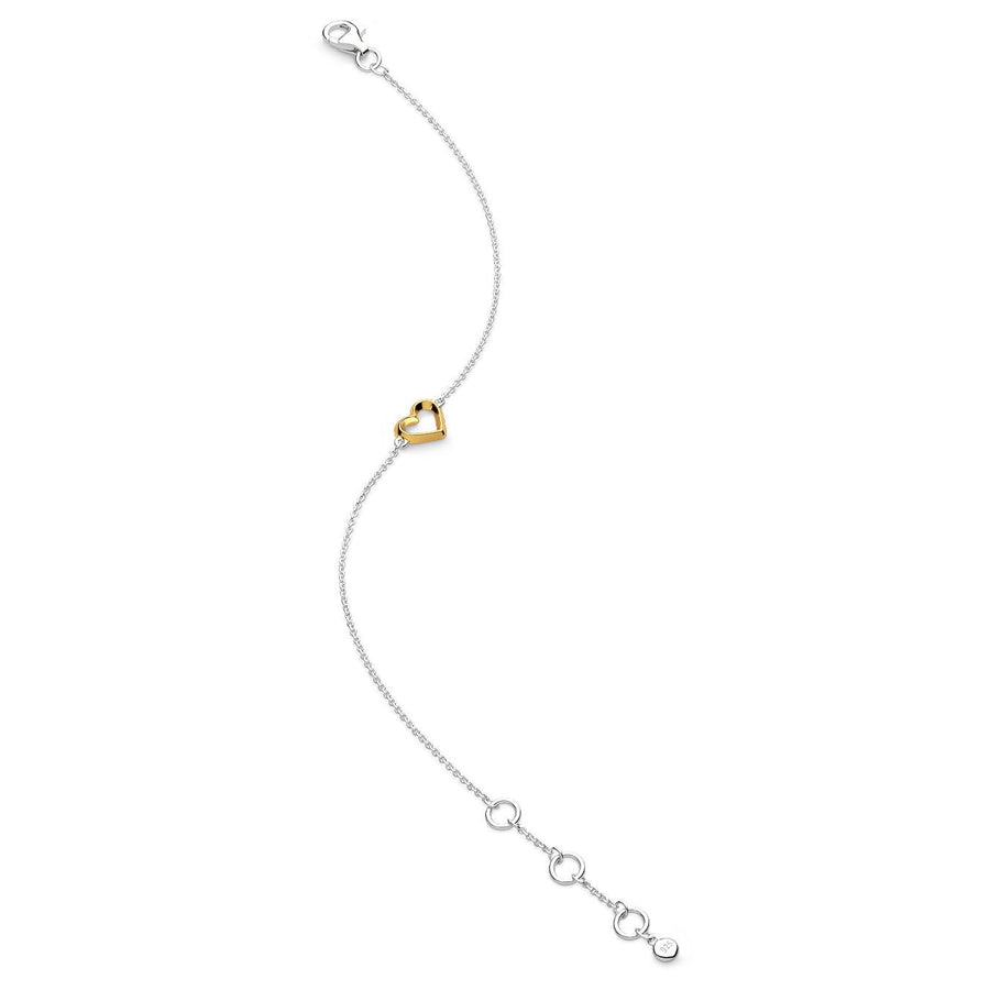 Niche Jewellery Kit Heath Love Silver Heart Golden Fine Outline Two-Tone Mini Bracelet