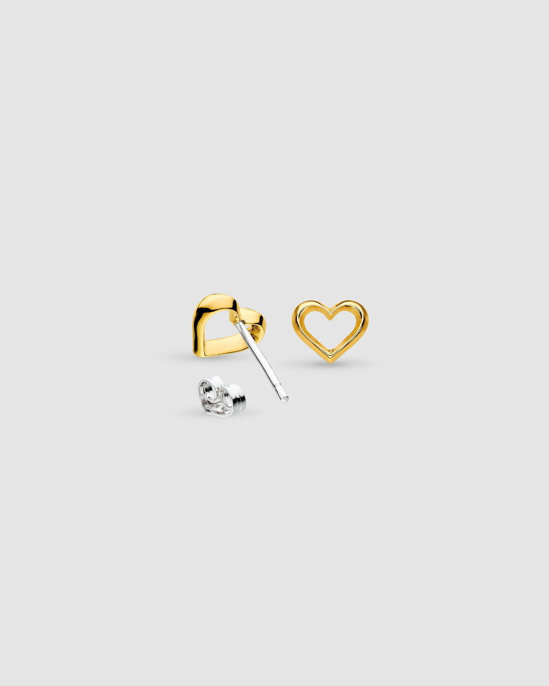 Niche Jewellery Kit Heath Love Silver Heart Golden Fine Outline Two-Tone Stud Earrings detail