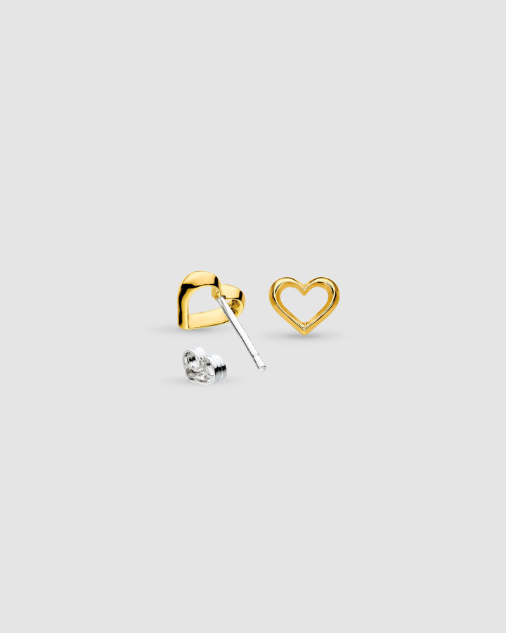 Niche Jewellery Kit Heath Love Silver Heart Golden Fine Outline Two-Tone Stud Earrings detail