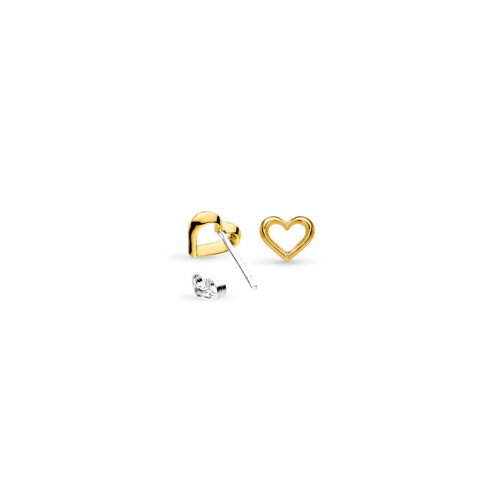 Niche Jewellery Kit Heath Love Silver Heart Golden Fine Outline Two-Tone Stud Earrings