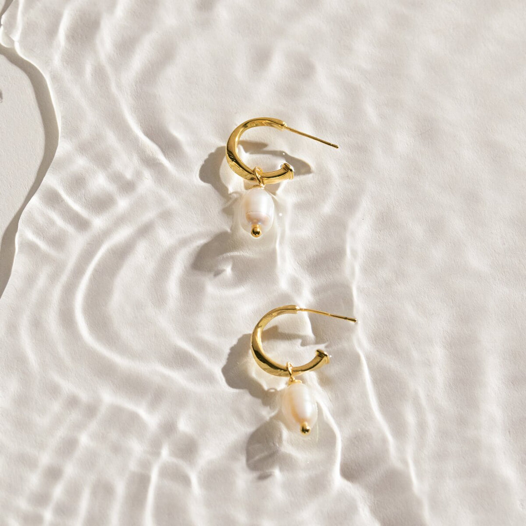Katie Loxton Pearl Lustre Waterproof Gold Hoop Earrings KLJ6352