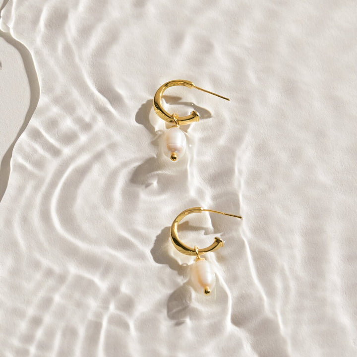 Katie Loxton Pearl Lustre Waterproof Gold Hoop Earrings KLJ6352