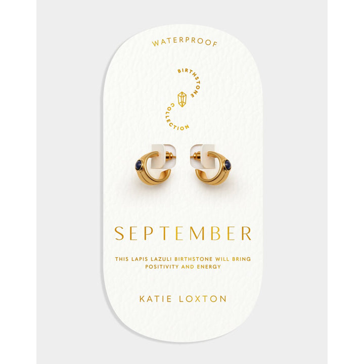 Katie Loxton September Waterproof Gold Birthstone Hoop Earrings. Item code KLJ6428.