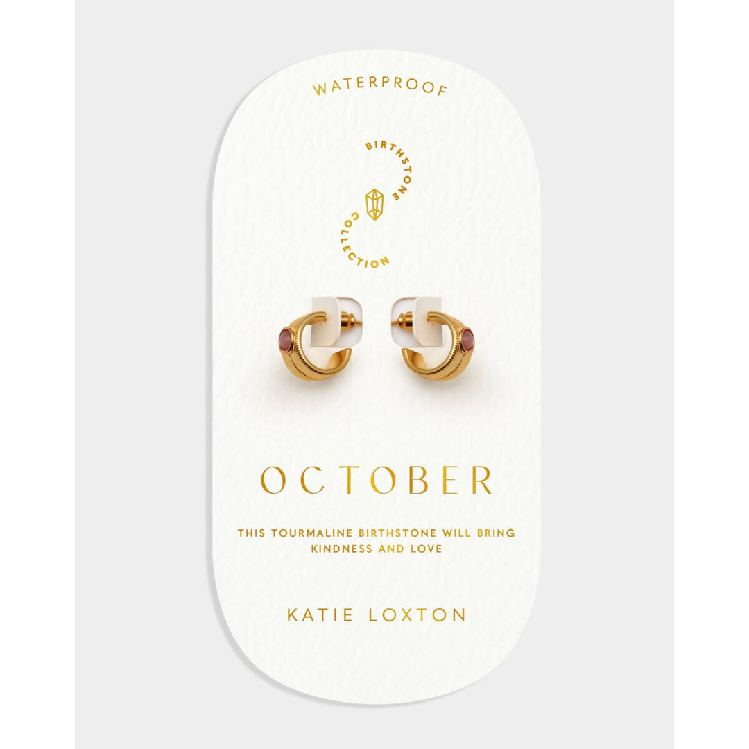 Katie Loxton October Waterproof Gold Birthstone Hoop Earrings. Item code KLJ6429.