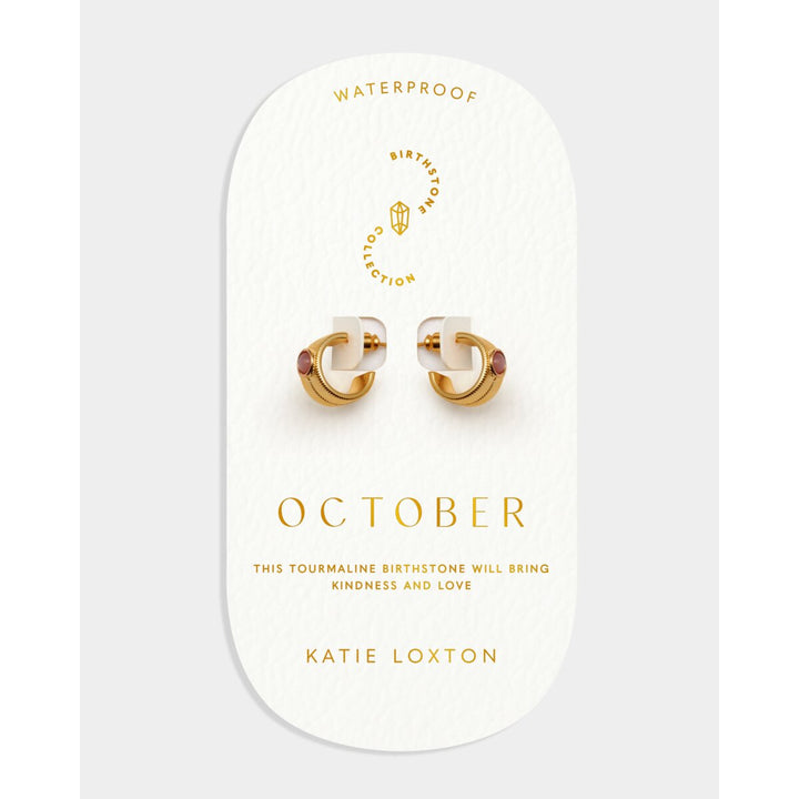 Katie Loxton October Waterproof Gold Birthstone Hoop Earrings. Item code KLJ6429.