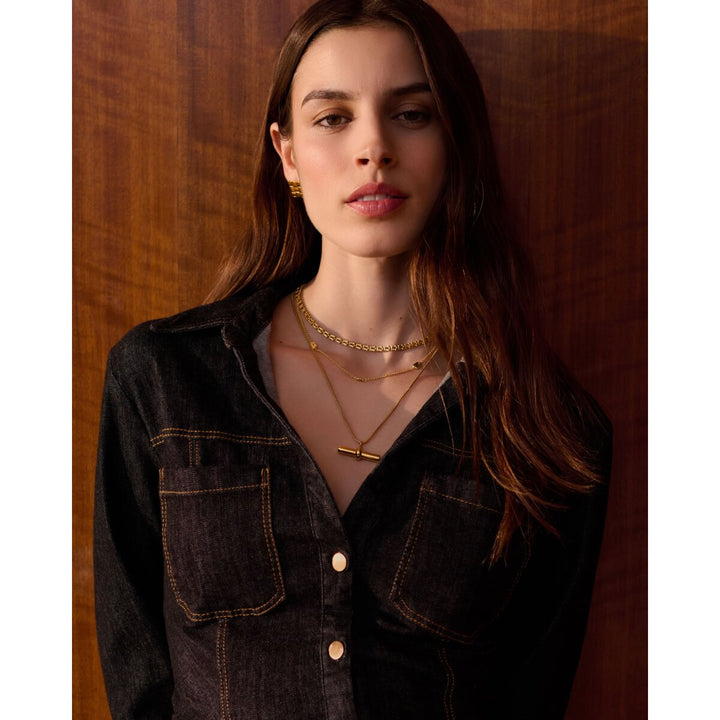 Katie Loxton Themis Waterproof Gold T-Bar Necklace. Item code KLJ6442.