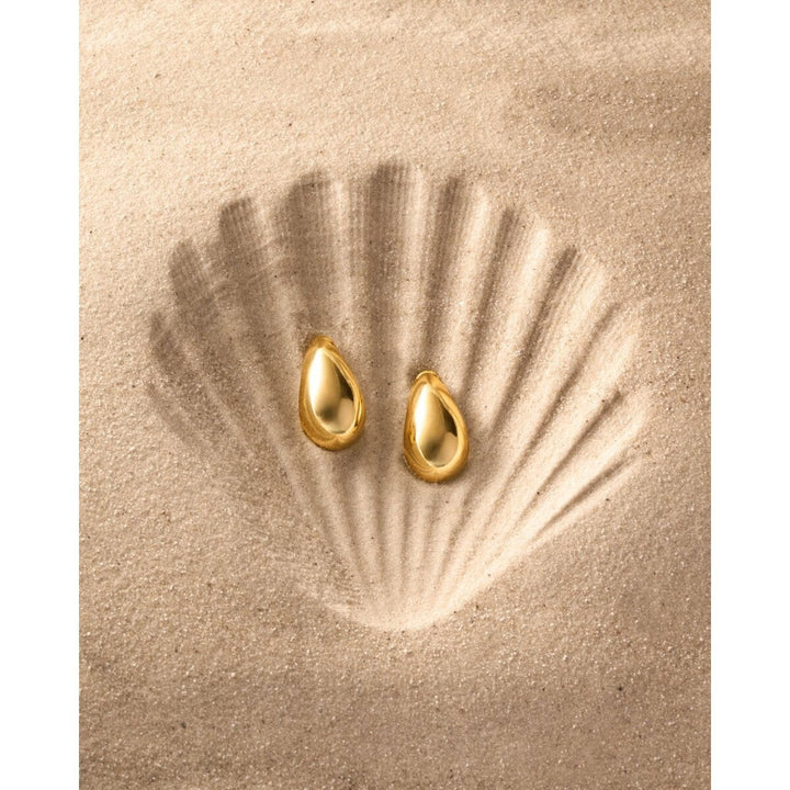 Niche Jewellery: Katie Loxton Aura waterproof gold teardrop hoop earrings with 18K gold PVD coating.