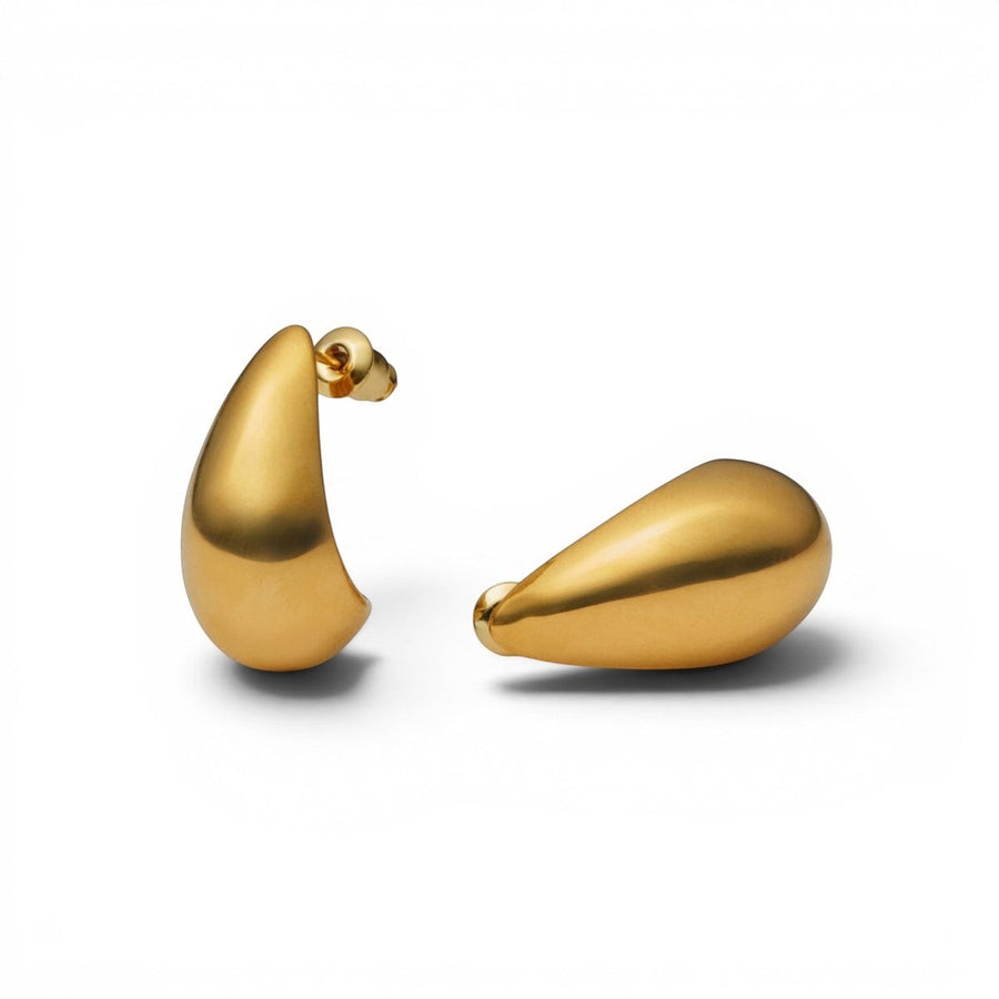 Niche Jewellery: Katie Loxton Aura waterproof gold teardrop hoop earrings with 18K gold PVD coating.