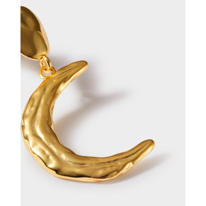 Niche Jewellery: Katie Loxton Solesi Moon waterproof gold crescent moon earrings with textured finish.