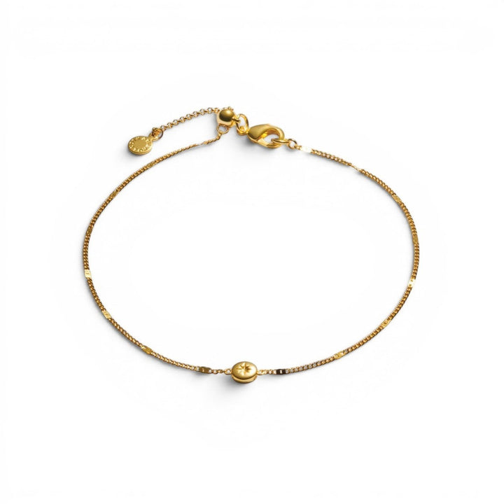 Niche Jewellery: Katie Loxton Aphira Waterproof Gold Anklet with adjustable clasp and small star charm. Minimalist gold chain.