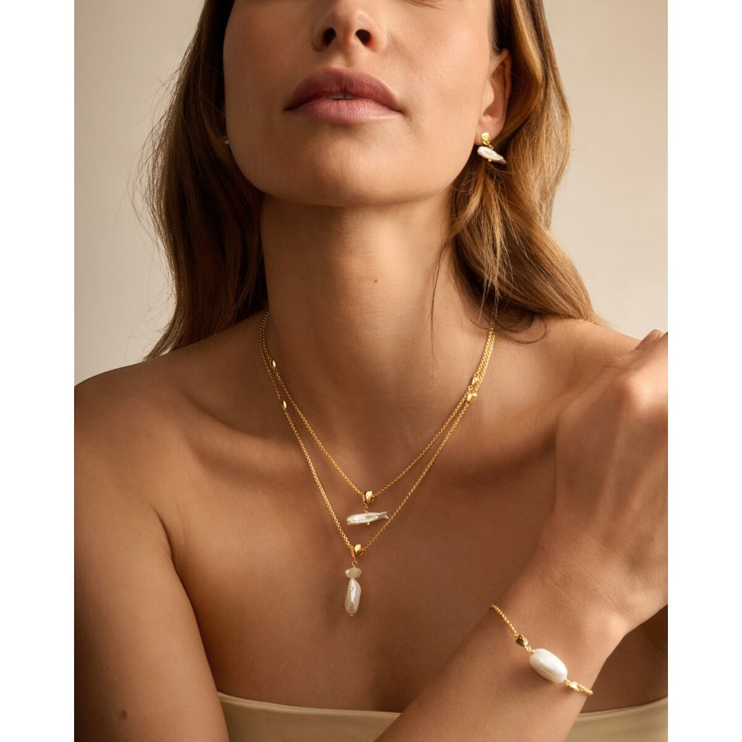 Katie Loxton Sol Pearl Bar Waterproof Gold Necklace