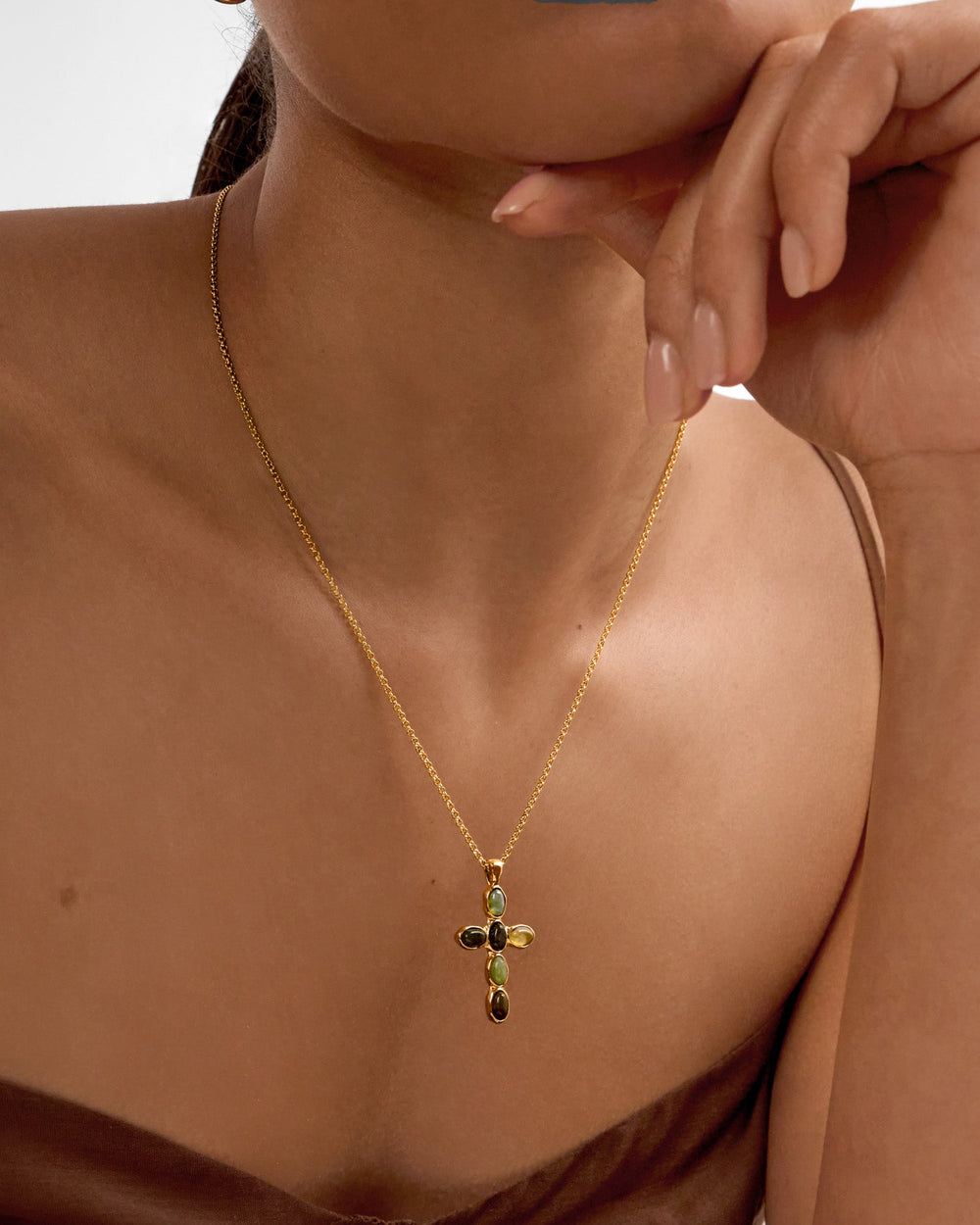 Niche Jewellery Katie Loxton Stone Cross Waterproof Gold Necklace detail