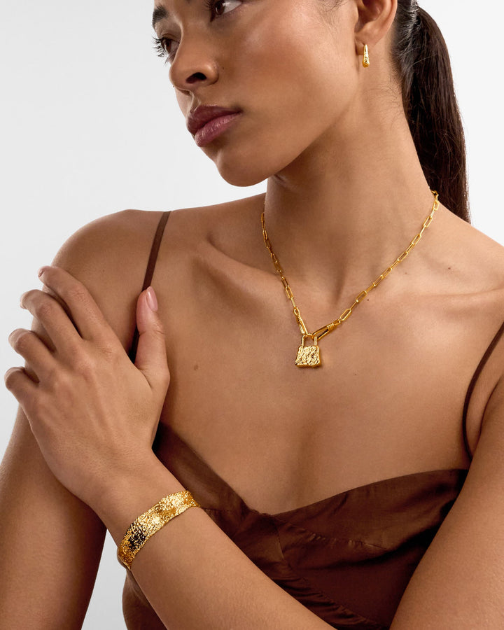 Niche Jewellery Katie Loxton Luxe Lock Textured Waterproof Gold Bangle detail