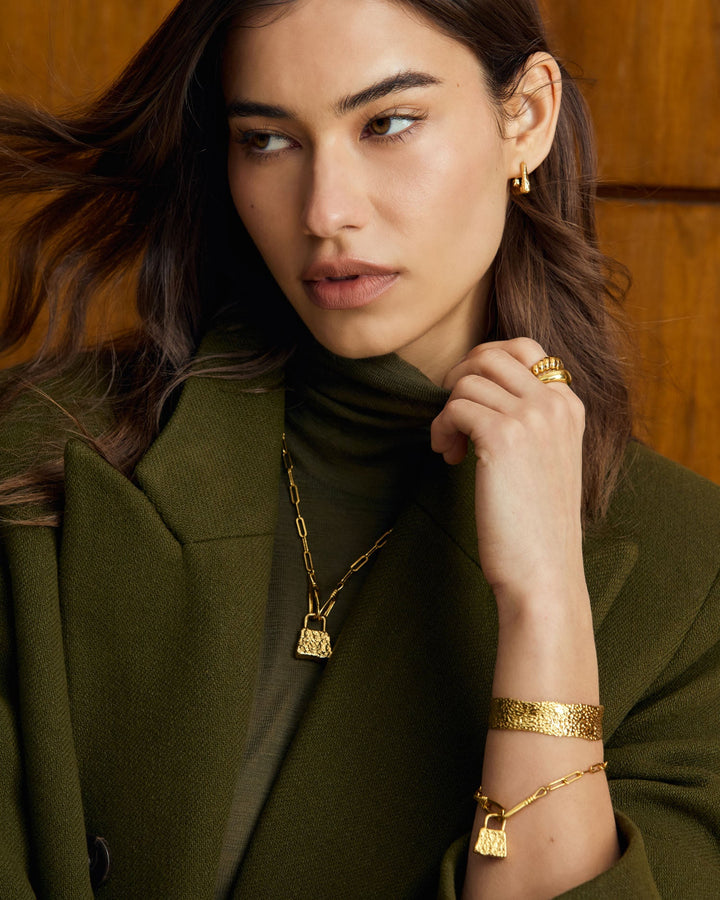 Niche Jewellery Katie Loxton Luxe Lock Textured Waterproof Gold Bangle detail