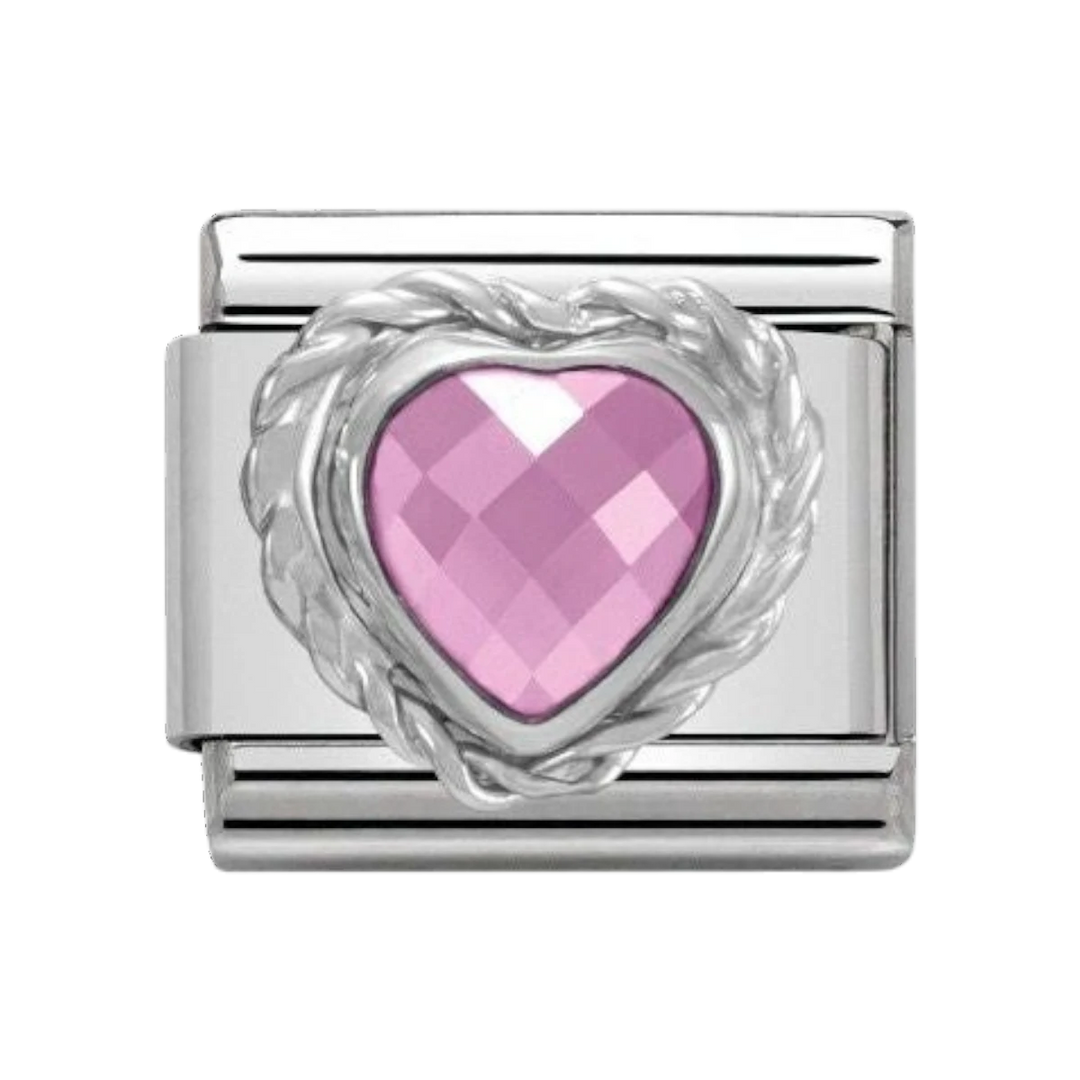 Nomination Silver and Zirconia Classic Faceted Heart Charm - Pink - 330603/003