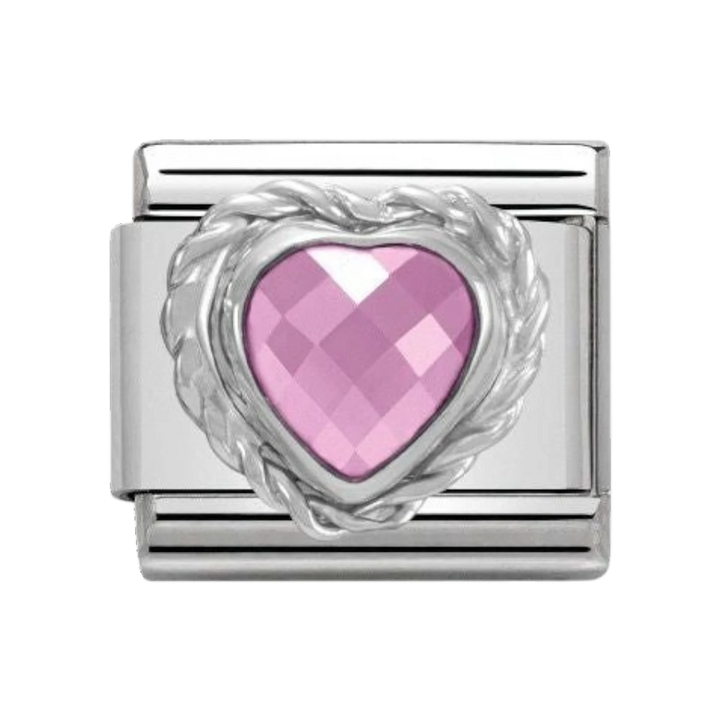 Nomination Silver and Zirconia Classic Faceted Heart Charm - Pink - 330603/003