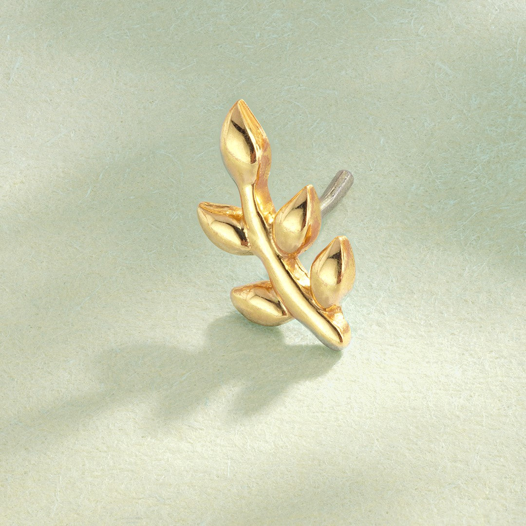 Tish Lyon 14ct Yellow Gold Leaf Threadless Labret Single Earring