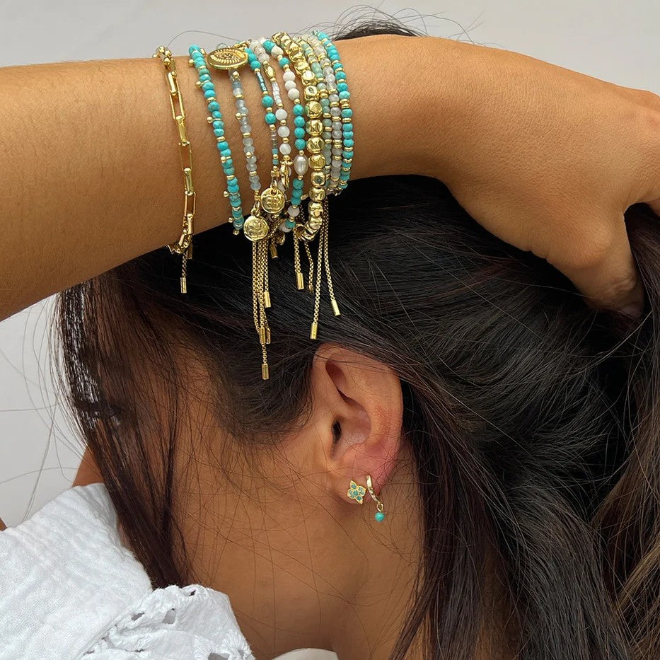 Boho Betty Harmony Turquoise Gold Slider Bracelet. Item code BRWTQGDVB.