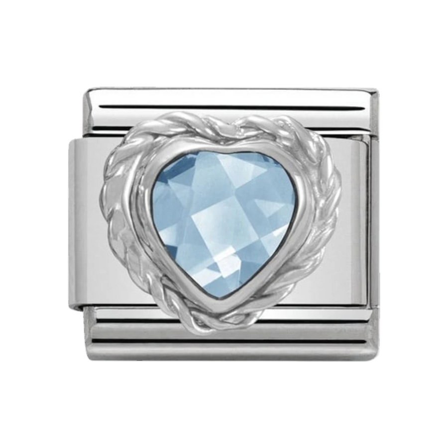 Nomination Classic Heart Faceted Zirconia Charm 925 Silver Twisted Setting Light Blue 330603_006