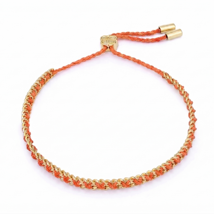 Niche Jewellery Boho Betty Lilia Neon Orange Gold Woven Bracelet