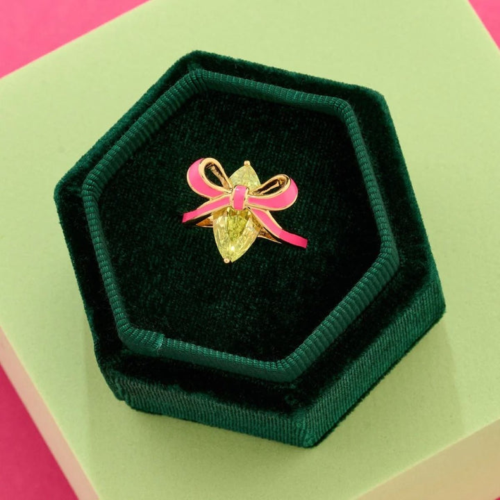 Amelia Scott Bow Gold Ring with Bright Pink Enamel and Lime Green - AS22TRR13M
