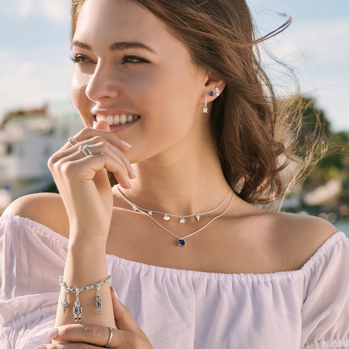 Thomas Sabo Single Ear Stud with Square Blue Stone Silver H2233-699-32