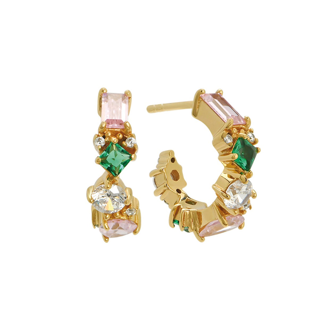 Lottie Cluster Hoop Earrings Flamingo Zirconia
