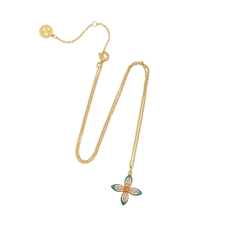 Amelia Scott Lucky Clover Gold Necklace with Green Enamel and Blush Pink AS22TRN12