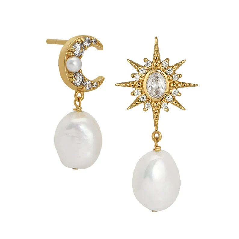 Amelia Scott Luna Moon and Star Baroque Pearl Stud Earrings Gold AS22SGE31