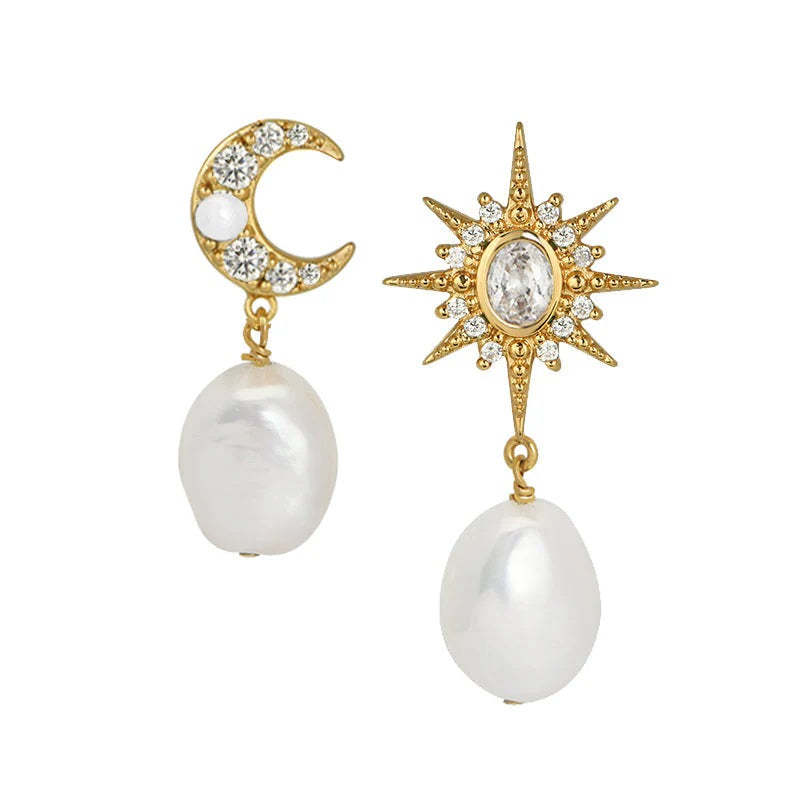 Luna Moon Star Baroque Pearl Stud Earrings