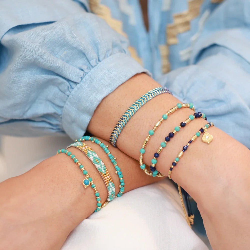 Boho Betty Iztac Blue Ombre Gold Woven Slider Bracelet