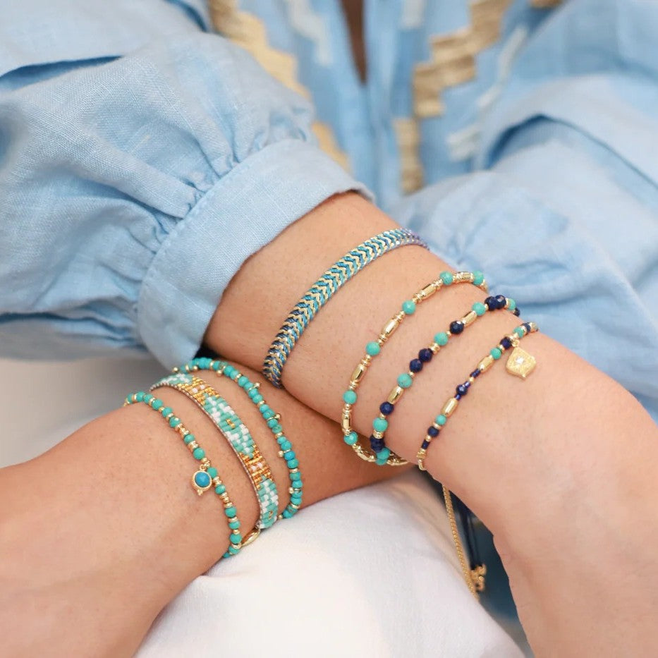Boho Betty Harmony Turquoise Gold Slider Bracelet. Item code BRWTQGDVB.