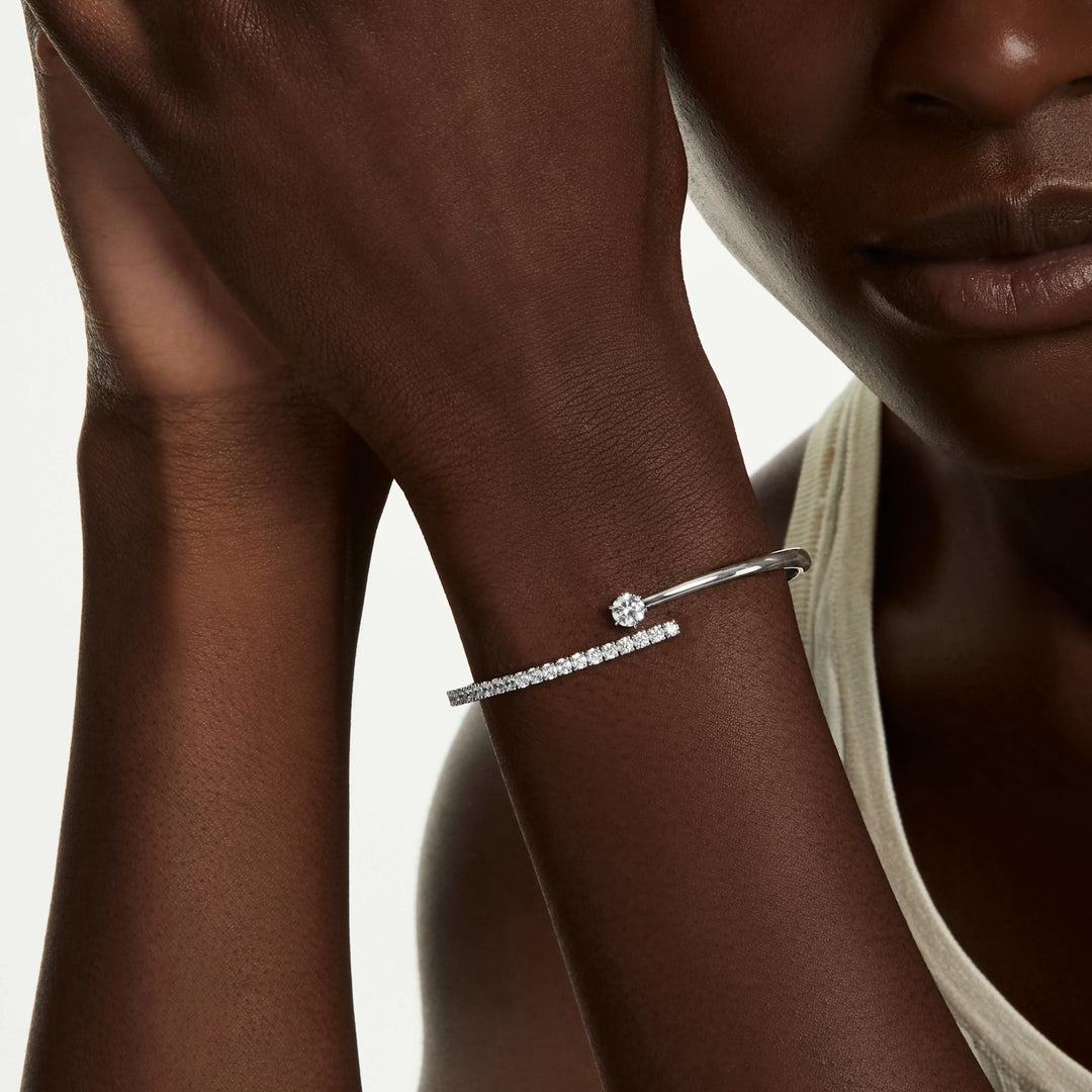 Swarovski Matrix Bangle Round Cut - White with Rhodium Plating